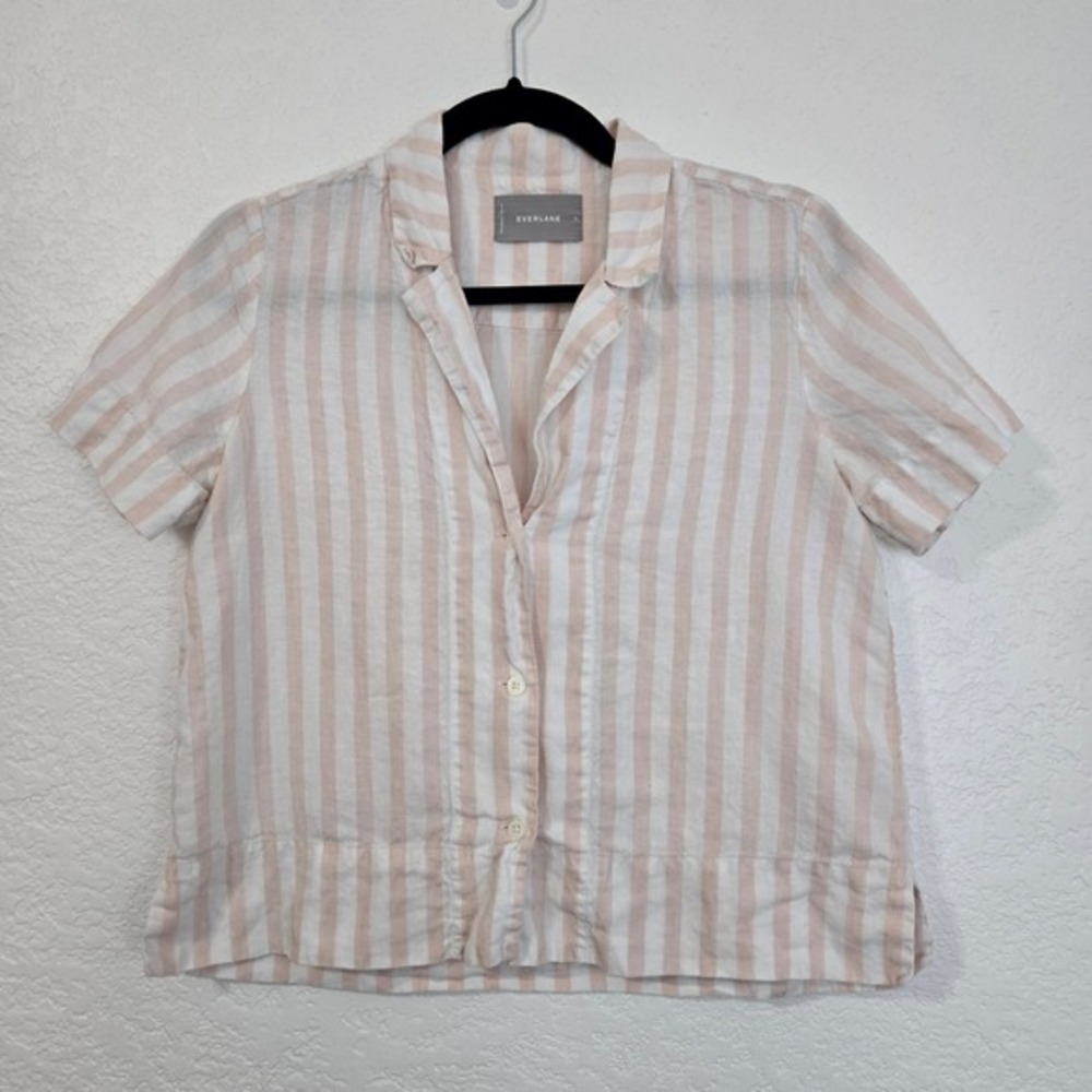 Everlane Pink White Stripe Linen Button Up Shirt Blouse Top Size‎ 0